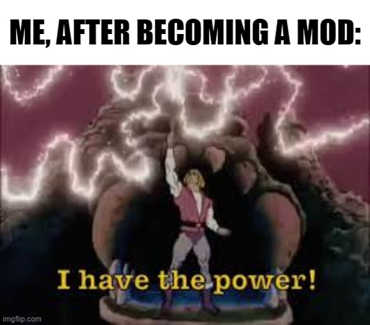 I HAVE THE POOOOWWEEEEERRRR!!! | ME, AFTER BECOMING A MOD: | image tagged in i have the power,mods | made w/ Imgflip meme maker