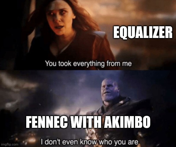 Fennec with akimbo | EQUALIZER; FENNEC WITH AKIMBO | image tagged in you took everything from me - i don't even know who you are,memes | made w/ Imgflip meme maker