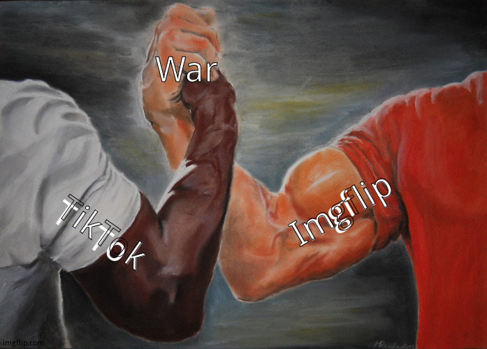 Who would win? | War; Imgflip; TikTok | image tagged in memes,epic handshake | made w/ Imgflip meme maker