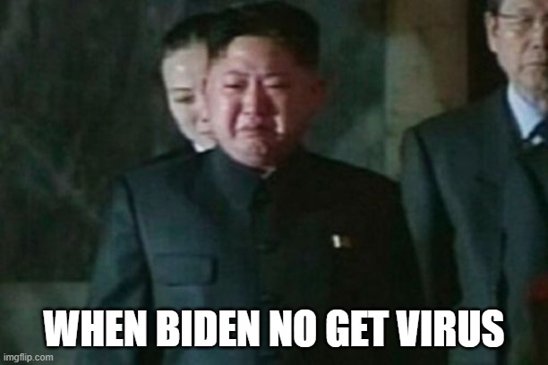 Kim Jong Un Sad | WHEN BIDEN NO GET VIRUS | image tagged in memes,kim jong un sad | made w/ Imgflip meme maker