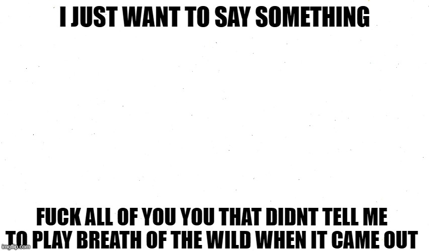 you should have told me | I JUST WANT TO SAY SOMETHING; FUCK ALL OF YOU YOU THAT DIDNT TELL ME TO PLAY BREATH OF THE WILD WHEN IT CAME OUT | image tagged in lol,gaming,the legend of zelda breath of the wild | made w/ Imgflip meme maker