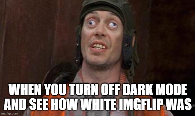 MY EYES!!! | WHEN YOU TURN OFF DARK MODE AND SEE HOW WHITE IMGFLIP WAS | image tagged in looks good to me,my eyes,dark mode,imgflip | made w/ Imgflip meme maker