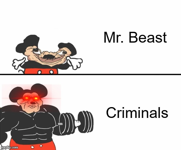 Criminals be like | Mr. Beast; Criminals | image tagged in buff mickey mouse | made w/ Imgflip meme maker