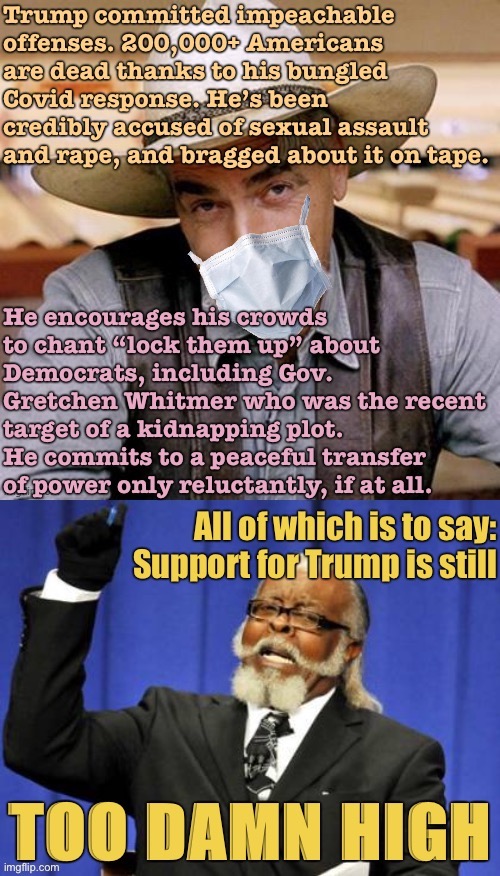 Trump’s probably gonna lose, but this much is certain: it won’t be by enough. | image tagged in election 2020,trump is a moron,sarcasm cowboy | made w/ Imgflip meme maker