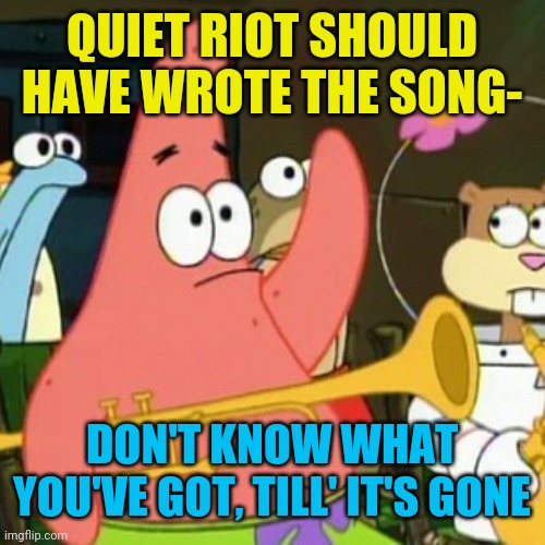 No Patrick Meme | QUIET RIOT SHOULD HAVE WROTE THE SONG- DON'T KNOW WHAT YOU'VE GOT, TILL' IT'S GONE | image tagged in memes,no patrick | made w/ Imgflip meme maker