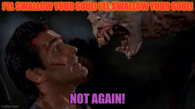 I'LL SWALLOW YOUR SOUL! I'LL SWALLOW YOUR SOUL! NOT AGAIN! | made w/ Imgflip meme maker