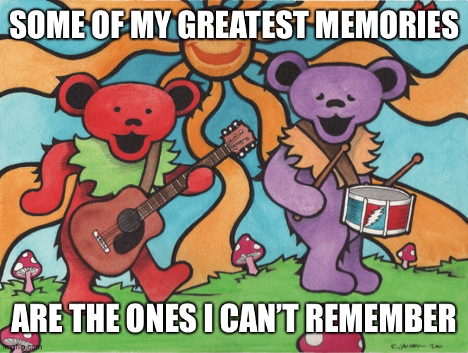 Grateful Dead Bears Play Music | SOME OF MY GREATEST MEMORIES ARE THE ONES I CAN’T REMEMBER | image tagged in grateful dead bears play music | made w/ Imgflip meme maker