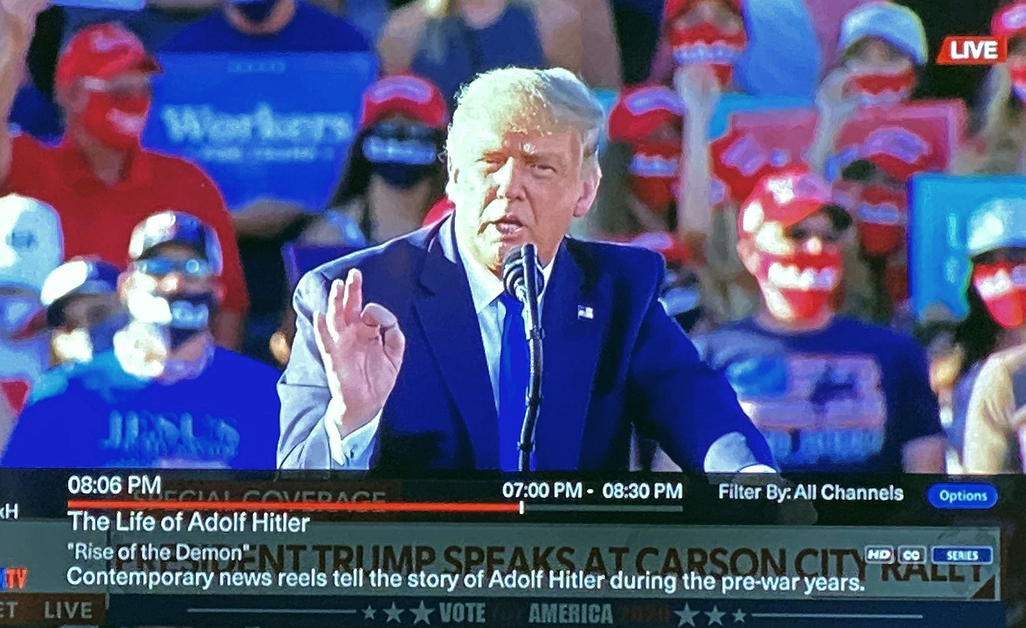 High Quality Newsmax cuts away to a Trump rally without changing the chyron Blank Meme Template