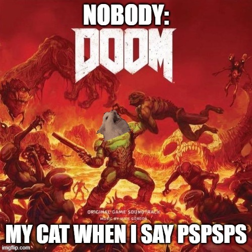 Doom-Cat | image tagged in gaming,doomguy,funny,memes,video games,cats | made w/ Imgflip meme maker