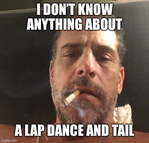 Hunter Biden | I DON’T KNOW ANYTHING ABOUT A LAP DANCE AND TAIL | image tagged in hunter biden | made w/ Imgflip meme maker