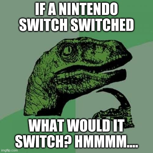 Philosoraptor Meme | IF A NINTENDO SWITCH SWITCHED; WHAT WOULD IT SWITCH? HMMMM.... | image tagged in memes,philosoraptor | made w/ Imgflip meme maker