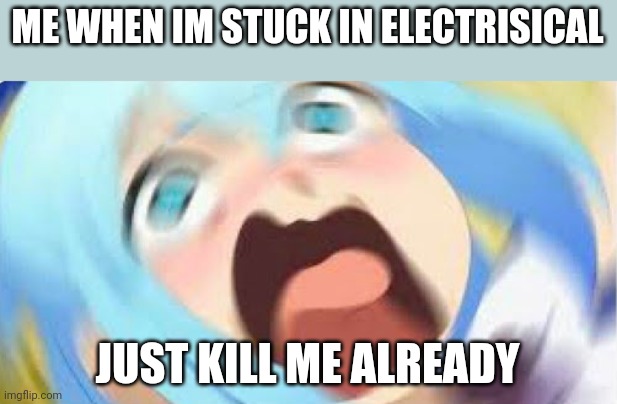 Anime Girl Blur | ME WHEN IM STUCK IN ELECTRISICAL; JUST KILL ME ALREADY | image tagged in anime girl blur | made w/ Imgflip meme maker