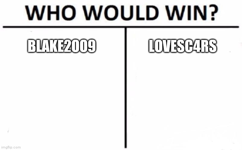Who Would Win? | BLAKE2OO9; LOVESC4RS | image tagged in memes,who would win | made w/ Imgflip meme maker