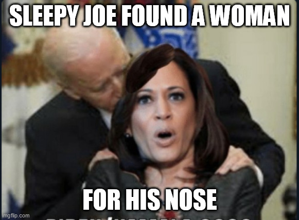 Biden's mate | SLEEPY JOE FOUND A WOMAN; FOR HIS NOSE | image tagged in biden sniff,sleepy biden,kamala harris,election 2020 | made w/ Imgflip meme maker