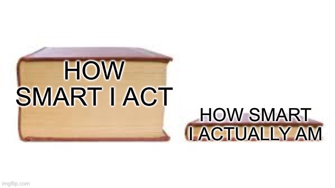 Big book small book | HOW SMART I ACT; HOW SMART I ACTUALLY AM | image tagged in big book small book | made w/ Imgflip meme maker