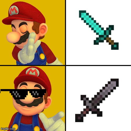 How powerful the swords are | image tagged in mario/drake template | made w/ Imgflip meme maker