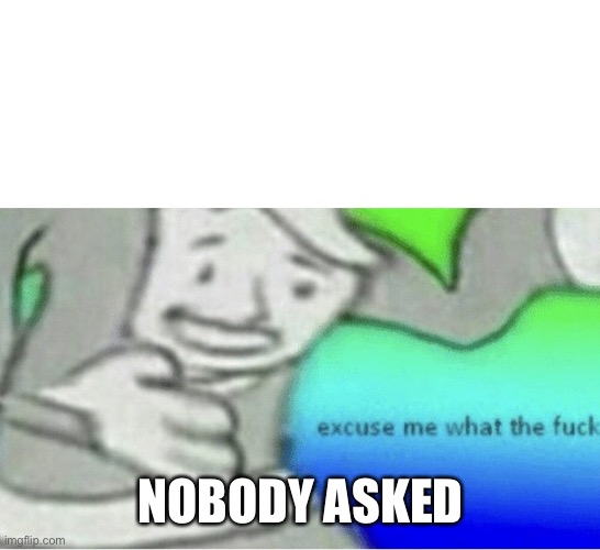 Excuse me wtf blank template | NOBODY ASKED | image tagged in excuse me wtf blank template | made w/ Imgflip meme maker