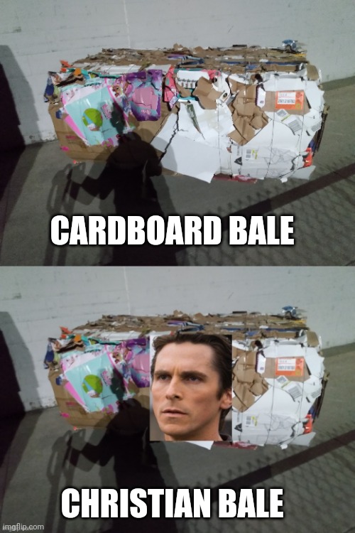 Brought to you by my brain during night shift | CARDBOARD BALE; CHRISTIAN BALE | image tagged in christian bale,night shift,funny | made w/ Imgflip meme maker
