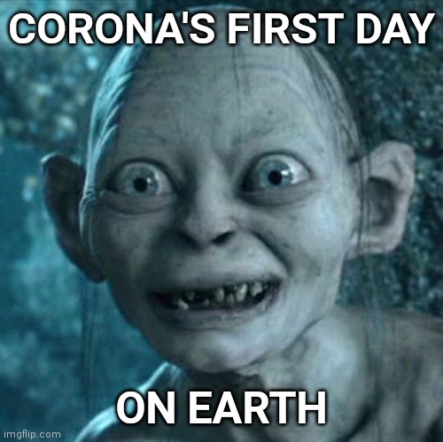 Corona | CORONA'S FIRST DAY; ON EARTH | image tagged in memes,gollum | made w/ Imgflip meme maker