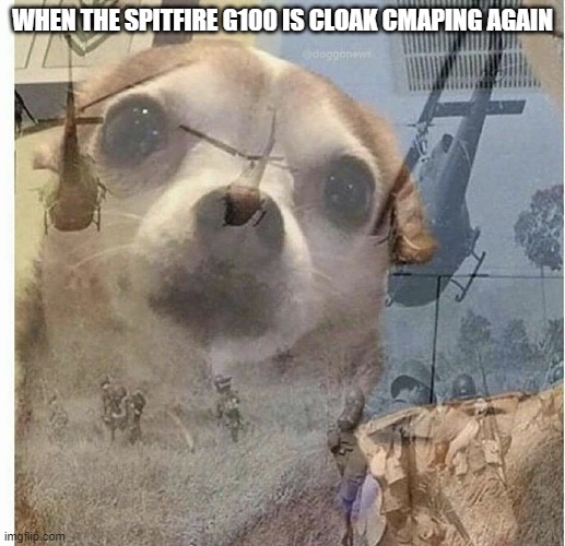 only the titanfall vets get it | WHEN THE SPITFIRE G100 IS CLOAK CMAPING AGAIN | image tagged in ptsd chihuahua | made w/ Imgflip meme maker