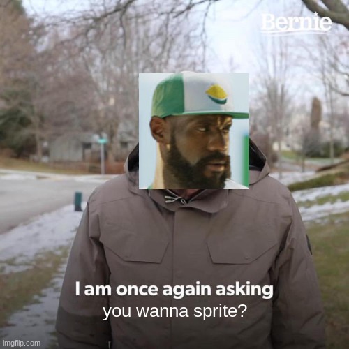 XD | you wanna sprite? | image tagged in memes,bernie i am once again asking for your support | made w/ Imgflip meme maker