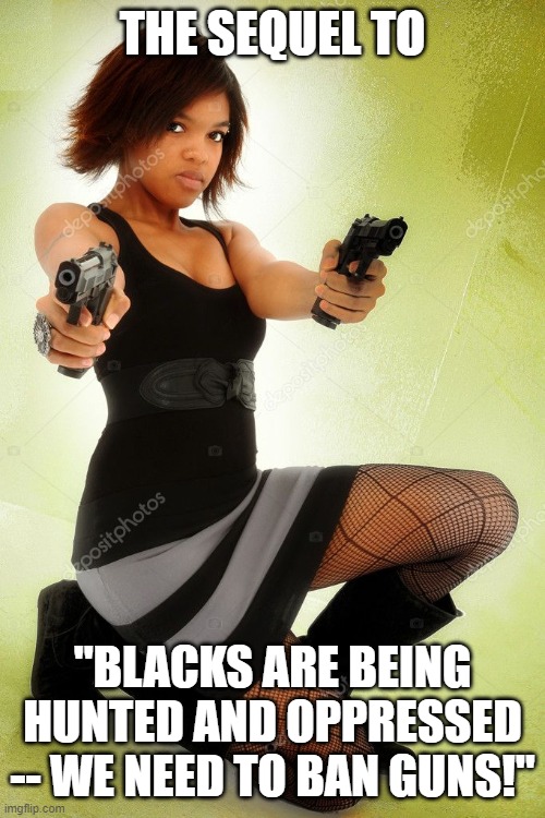 THE SEQUEL TO "BLACKS ARE BEING HUNTED AND OPPRESSED -- WE NEED TO BAN GUNS!" | made w/ Imgflip meme maker