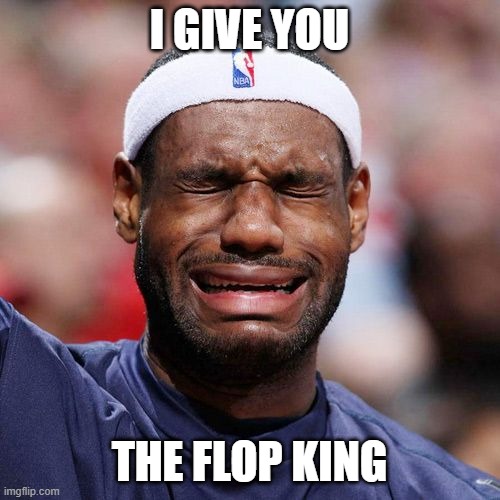 Lebron James Crying | I GIVE YOU THE FLOP KING | image tagged in lebron james crying | made w/ Imgflip meme maker