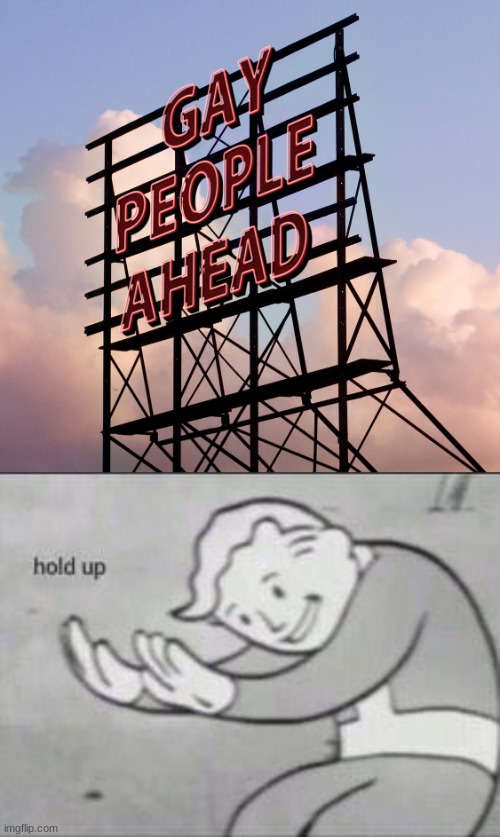 Thanks for the warning homophobes! | image tagged in fallout hold up | made w/ Imgflip meme maker