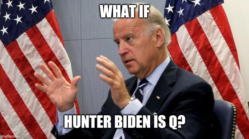 Q Biden | WHAT IF; HUNTER BIDEN IS Q? | image tagged in anonymous,qanon,biden | made w/ Imgflip meme maker