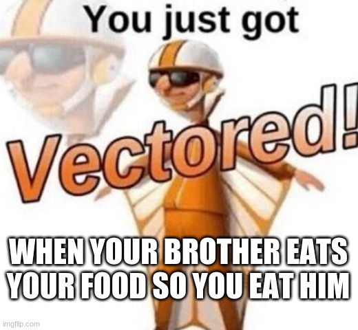 You just got vectored | WHEN YOUR BROTHER EATS YOUR FOOD SO YOU EAT HIM | image tagged in you just got vectored | made w/ Imgflip meme maker