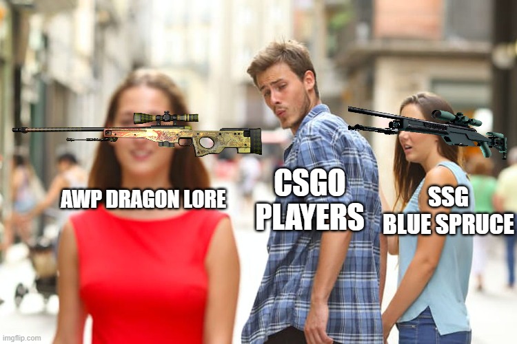 how players look at ssg | CSGO PLAYERS; AWP DRAGON LORE; SSG BLUE SPRUCE | image tagged in csgo | made w/ Imgflip meme maker