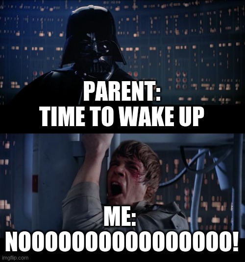 Star Wars No | PARENT:
TIME TO WAKE UP; ME: 
NOOOOOOOOOOOOOOOO! | image tagged in memes,star wars no | made w/ Imgflip meme maker