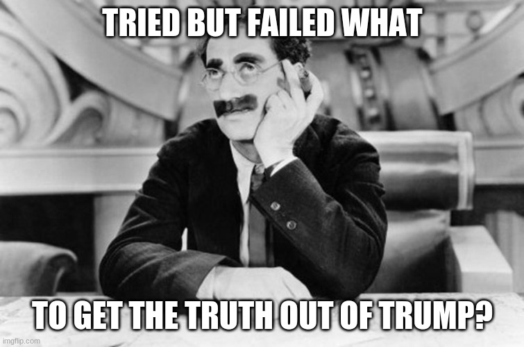 Groucho Marx | TRIED BUT FAILED WHAT TO GET THE TRUTH OUT OF TRUMP? | image tagged in groucho marx | made w/ Imgflip meme maker