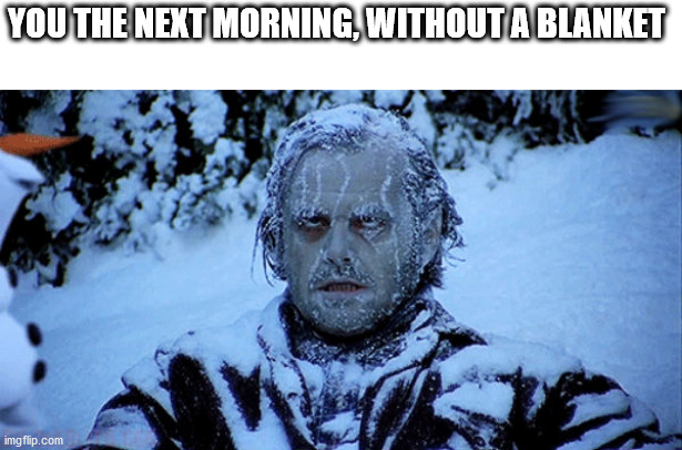 Freezing cold | YOU THE NEXT MORNING, WITHOUT A BLANKET | image tagged in freezing cold | made w/ Imgflip meme maker