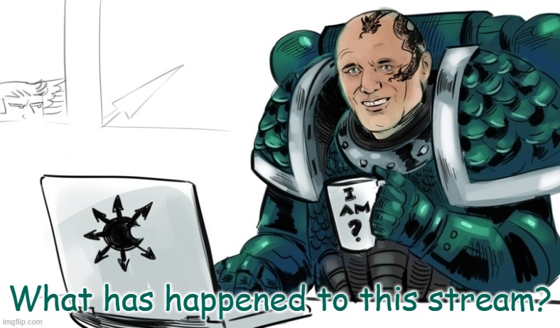 Chaos Space Marine | What has happened to this stream? | image tagged in chaos space marine | made w/ Imgflip meme maker
