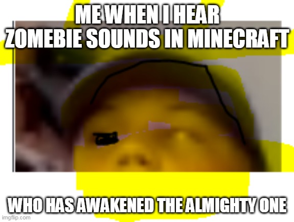 God Liam | ME WHEN I HEAR ZOMEBIE SOUNDS IN MINECRAFT; WHO HAS AWAKENED THE ALMIGHTY ONE | image tagged in funny memes | made w/ Imgflip meme maker
