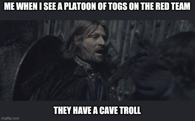 They Have a Cave Troll | ME WHEN I SEE A PLATOON OF TOGS ON THE RED TEAM; THEY HAVE A CAVE TROLL | image tagged in they have a cave troll,WorldofTanksConsole | made w/ Imgflip meme maker