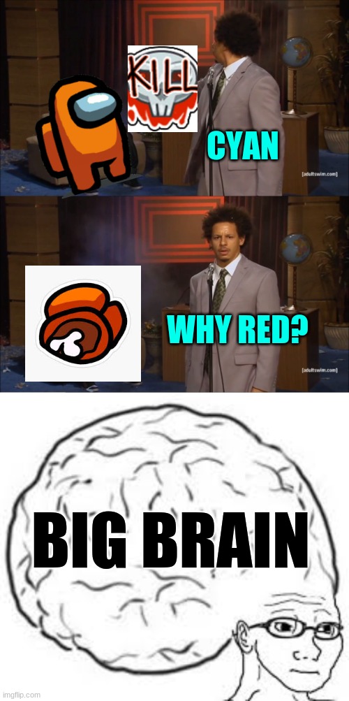 CYAN; WHY RED? BIG BRAIN | image tagged in memes,who killed hannibal | made w/ Imgflip meme maker