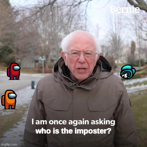 Who is it? | who is the imposter? | image tagged in memes,bernie i am once again asking for your support,among us | made w/ Imgflip meme maker