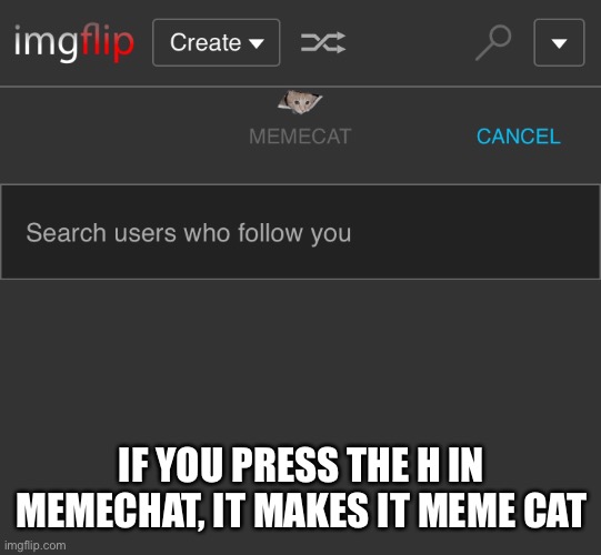 Cool secret | IF YOU PRESS THE H IN MEMECHAT, IT MAKES IT MEME CAT | image tagged in cats | made w/ Imgflip meme maker