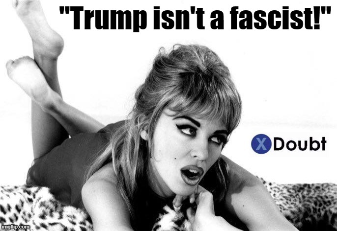 He's a 1000% certified fascist by disposition, constrained only by American institutions and those who oppose him. | "Trump isn't a fascist!" | image tagged in kylie x doubt 9 | made w/ Imgflip meme maker