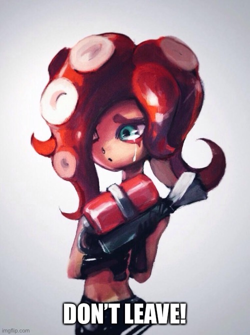 Crying Octoling | DON’T LEAVE! | image tagged in crying octoling | made w/ Imgflip meme maker