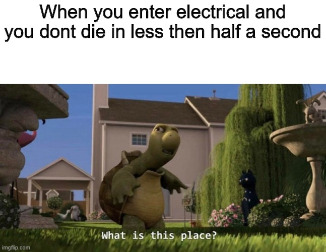 what, what the [beep] | When you enter electrical and you dont die in less then half a second | image tagged in what is this place,among us,among us stab | made w/ Imgflip meme maker