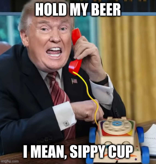 no he don't drink but loves drugs | HOLD MY BEER; I MEAN, SIPPY CUP | image tagged in i'm the president | made w/ Imgflip meme maker