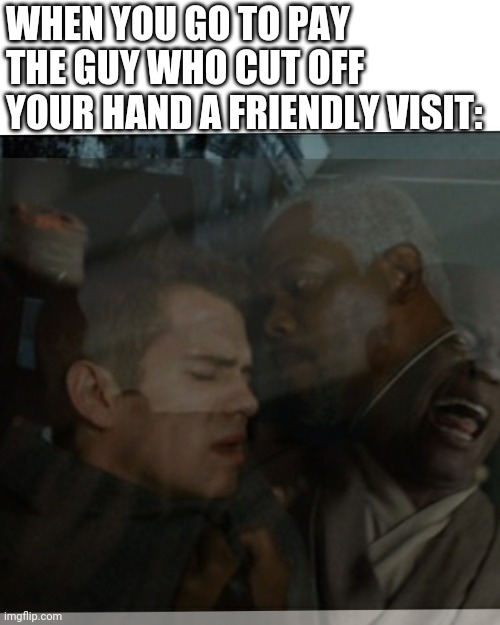 Rots | WHEN YOU GO TO PAY THE GUY WHO CUT OFF YOUR HAND A FRIENDLY VISIT: | image tagged in samuel l jackson,star wars,star wars prequels,revenge of the sith | made w/ Imgflip meme maker