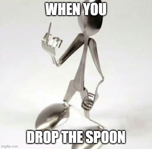 middle finger lmao | WHEN YOU; DROP THE SPOON | image tagged in middle finger spoon | made w/ Imgflip meme maker