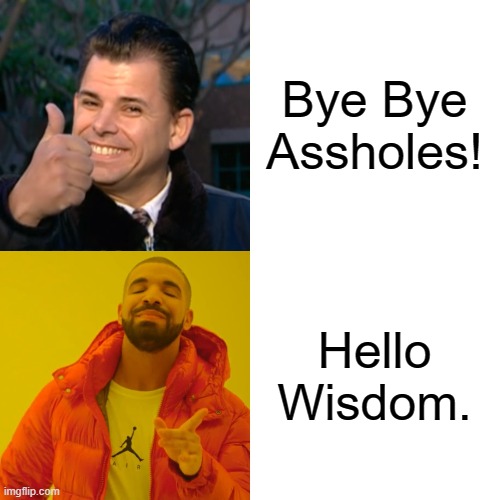 Drake Hotline Bling Meme | Bye Bye Assholes! Hello Wisdom. | image tagged in memes,drake hotline bling | made w/ Imgflip meme maker