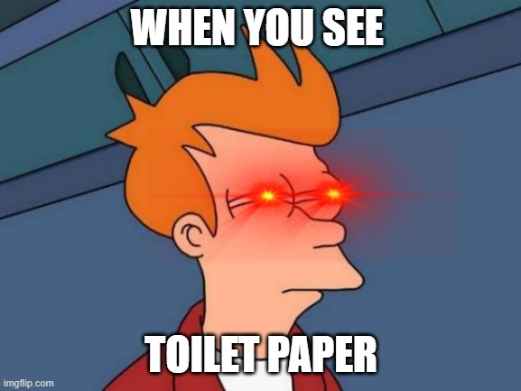 Futurama Fry | WHEN YOU SEE; TOILET PAPER | image tagged in memes,futurama fry | made w/ Imgflip meme maker
