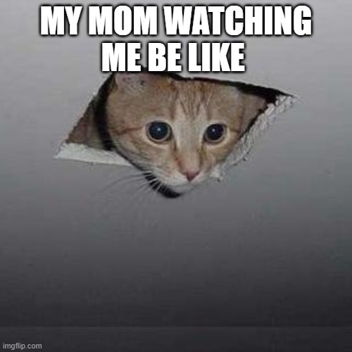 Ceiling Cat Meme | MY MOM WATCHING ME BE LIKE | image tagged in memes,ceiling cat | made w/ Imgflip meme maker