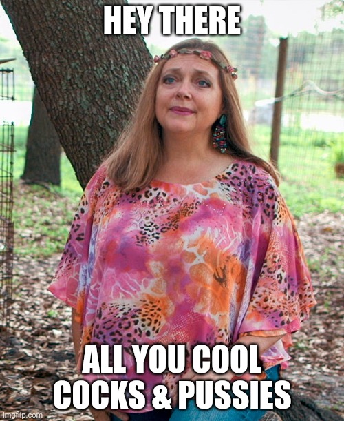 Carol Baskin |  HEY THERE; ALL YOU COOL COCKS & PUSSIES | image tagged in carol baskin | made w/ Imgflip meme maker